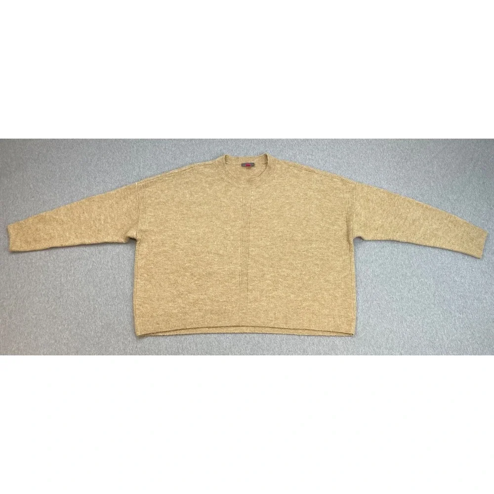 Vince Camuto Sweater Womens XL Beige Tight Knit Stretch Pull Over Round Neck